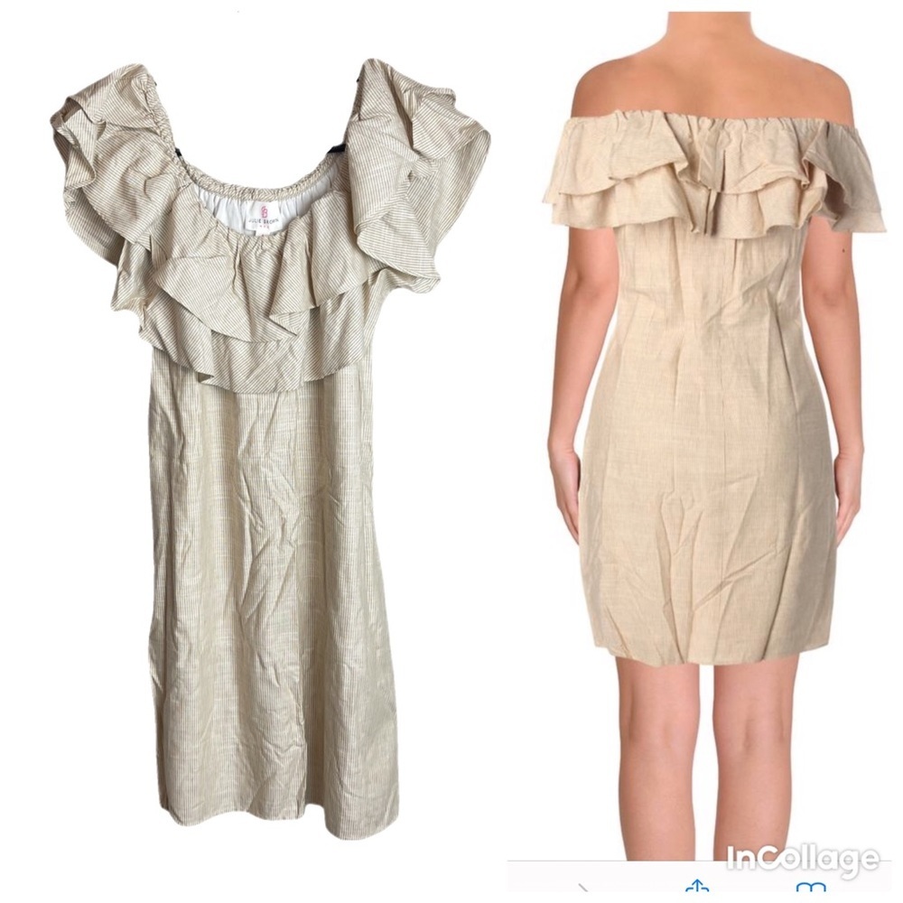 NWT Julie Brown Selina Party Off-The-Shoulder Tan Beige Color Dress size  4